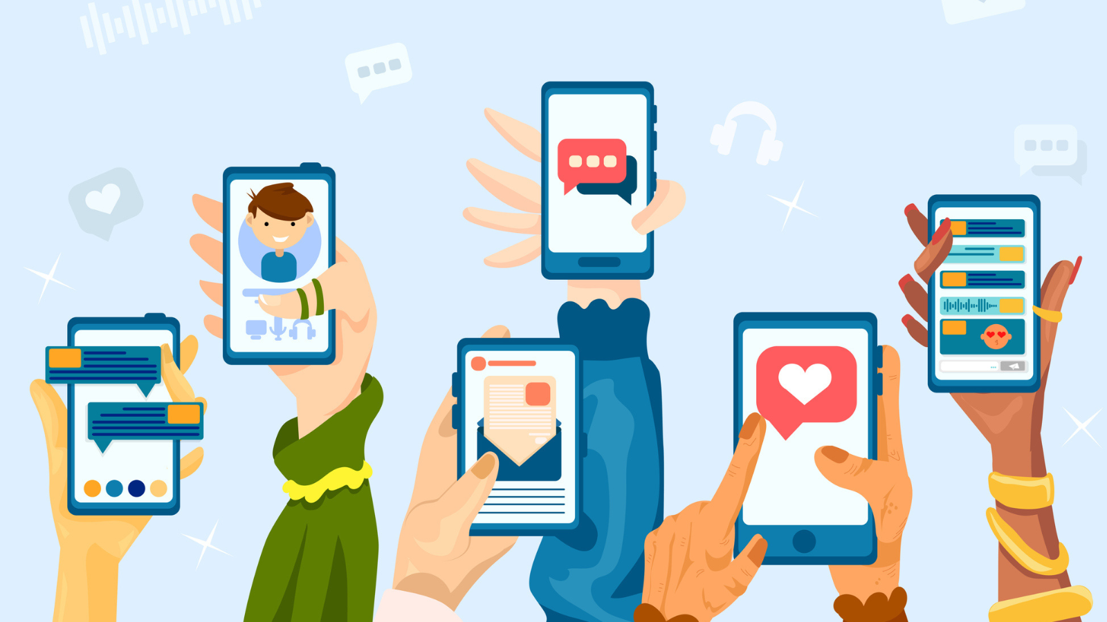 People using social media and phone use vector illustration