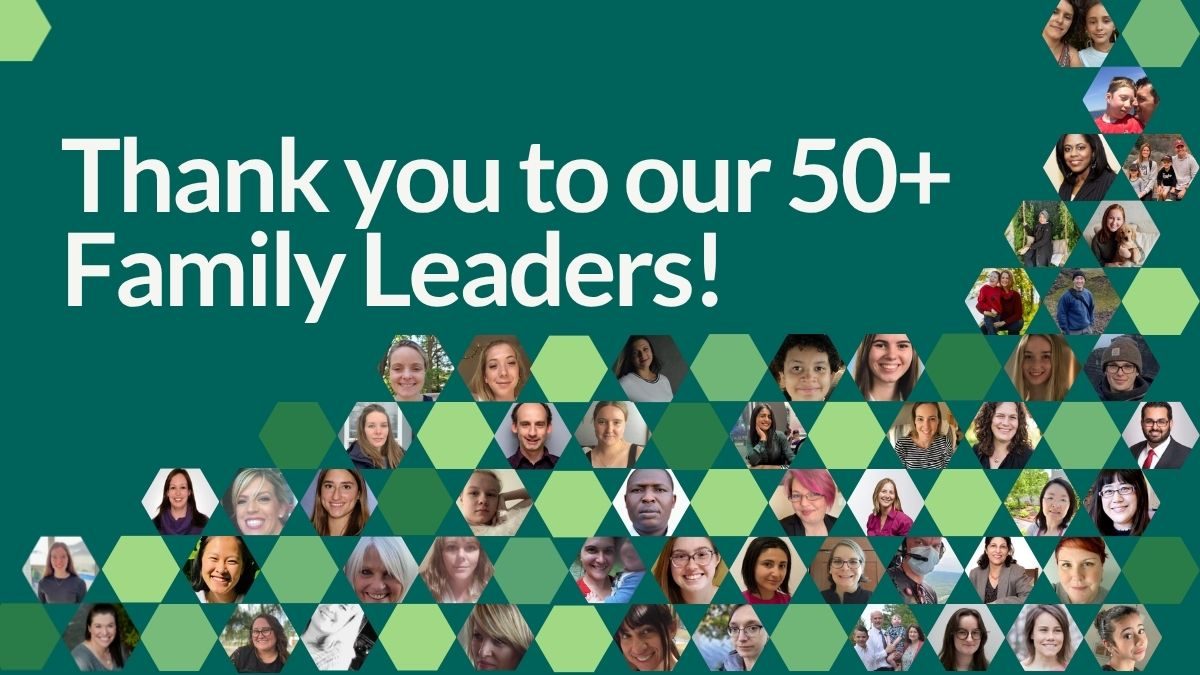 Thank you to our 50+ Family Leaders - with photos of several family leaders in mosaic.